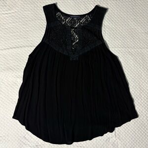 AEO Black Embellished Pleated Tank Top